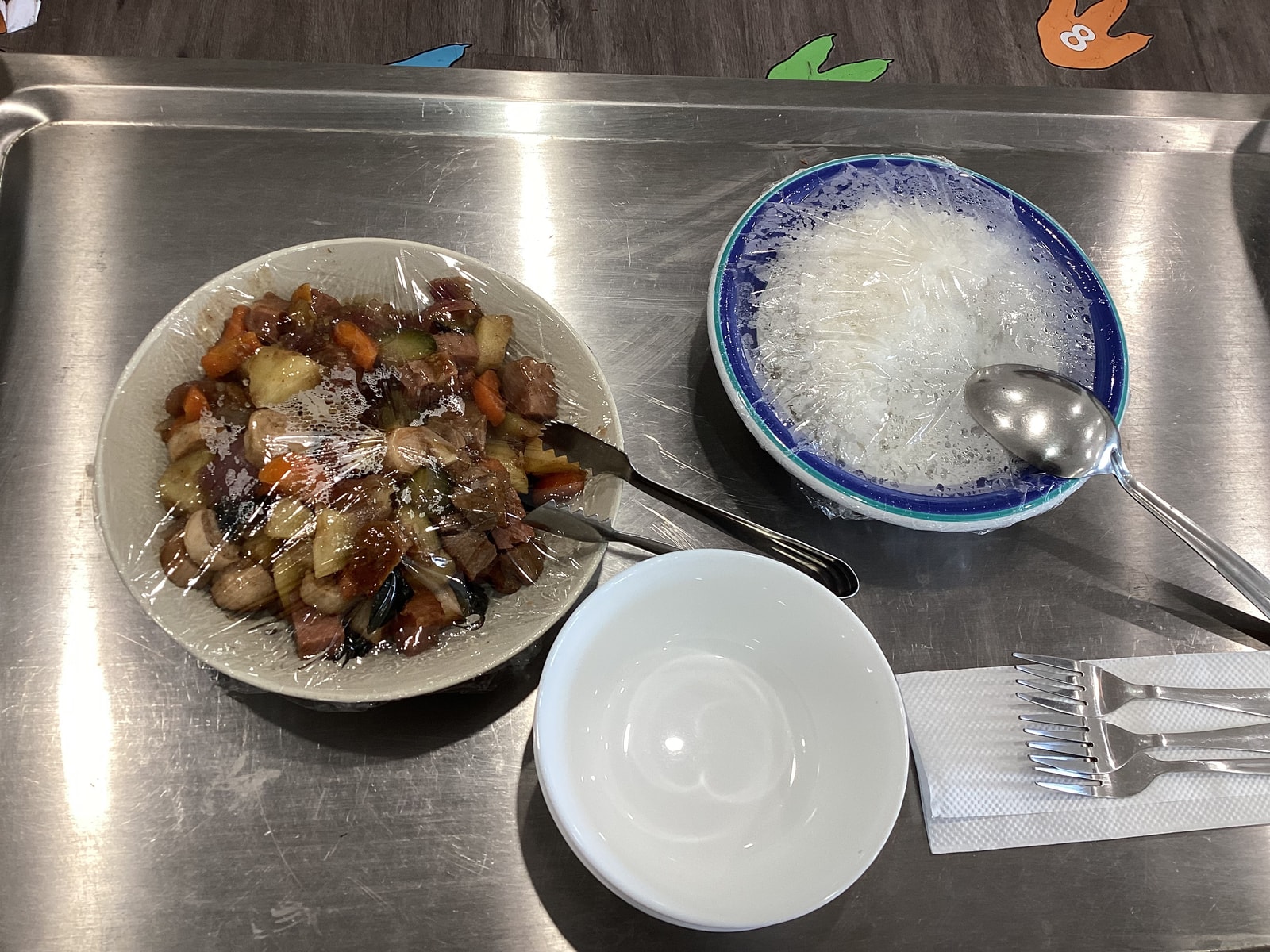 Beef and vegetable stew served with steamed rice
